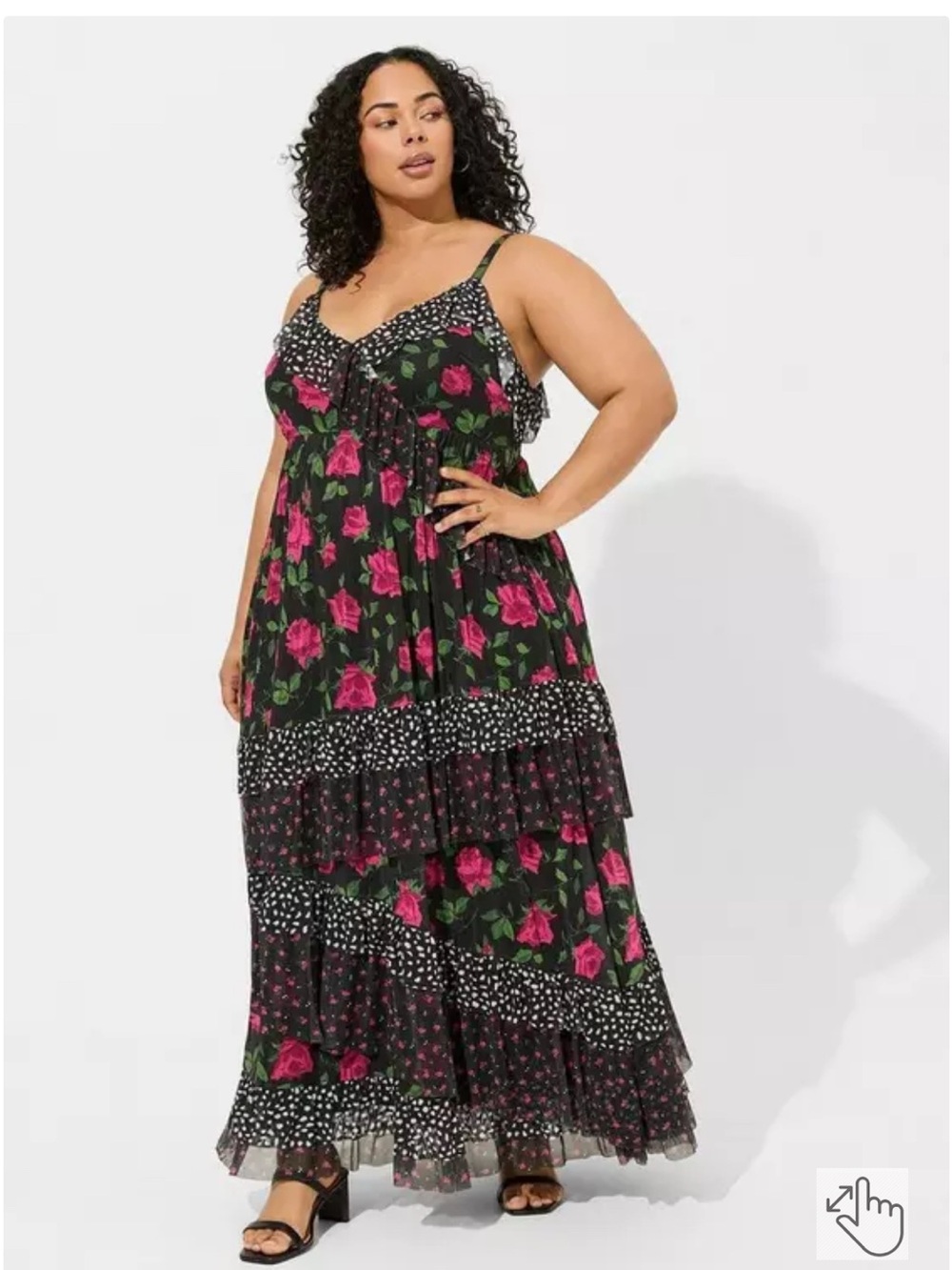 Betsey Johnson Torrid Tiered Floral Black Maxi Dress